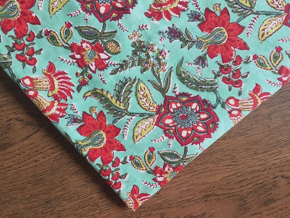Indian cotton, floral, Jaipur fabrics, quilting, scrap book crafting, colorful, block print, fabric by yard, pillow cover - 1 yard - ctjp302