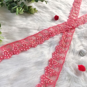 Indische Spitze, Netzborte sticken, Honig saugen Borte, Saree Borte, Fädelarbeit, Perlen, Blumenmotive, Boho, Kunsthandwerk, Spitzen, Massenware - lace1125