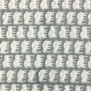 Jaipur cotton, elephants, hand printed, cotton fabric, Indian block, printed fabric, gray, Indian cotton, fabric by yard - 1 yard - ctjp287 image 3