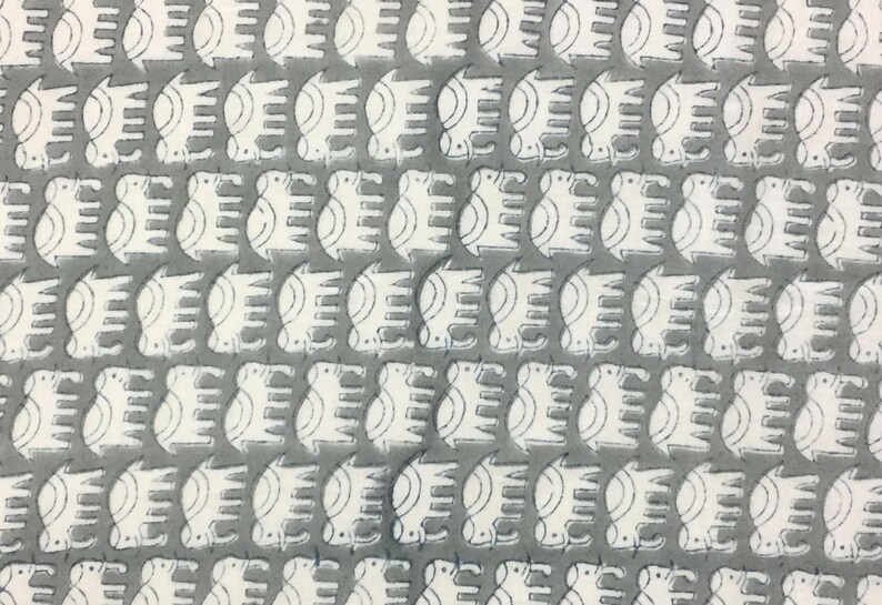 Jaipur cotton, elephants, hand printed, cotton fabric, Indian block, printed fabric, gray, Indian cotton, fabric by yard - 1 yard - ctjp287 image 3