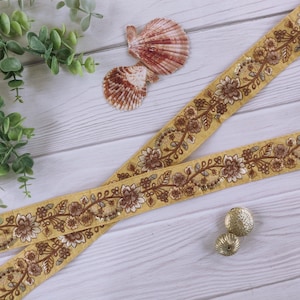 bordada, renda multicolorida, acabamento indiano, floral, acabamento dourado, decorativo, estilo floral, artesanato, faça você mesmo, lantejoulas - lace1224