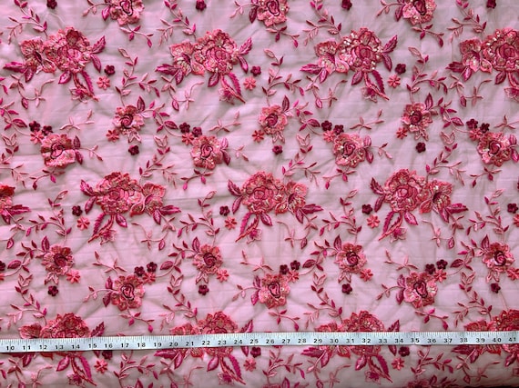 embroidery designs dress material Indian Embroidery, Dress Material, Pink Net Fabric, Floral Embroidery,  Sequin Detailing, Embroidered Fabric, Saree - HALF YARD - Emb204