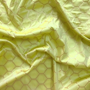 yellow green brocade fabric, honeycomb pattern fabric, indian fabric, fabric by the yard, indian fabric by the yard - 1 yard - br211