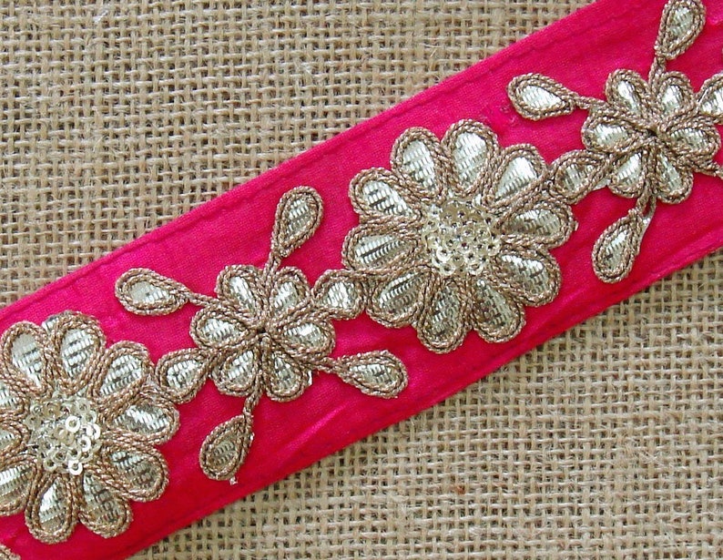 India Fabric Trim Gold Gota Patti Flowers India Lace Pink | Etsy