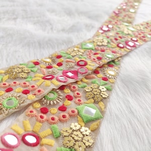 embroidered trim, boho trim,  Indian trim by the yard, saree border, multicolored trim, floral, decorative, craft, ethnic border - Lace1033