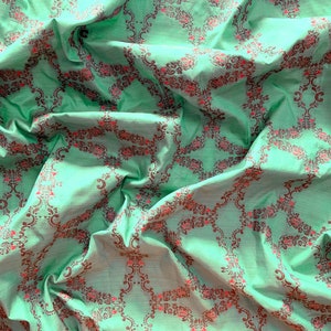 banarasi brocade fabric, green brocade, brocade by the yard, teal and beige, iridescent fabric, indian brocade - half yard, 1 yard - br222