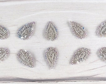 handmade leaf shape applique, craft embellishment, sew on applique, dress making, silver, Indian patches, decorative, diy, sewing - mtf354