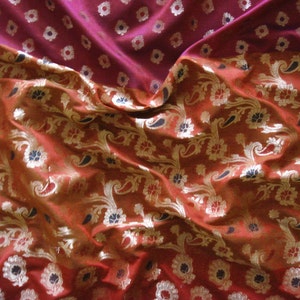 indian brocade fabric, red rust and wine fabric, chanderi brocade, fabric by the yard, indian brocade - half yard and 1 yard - br058