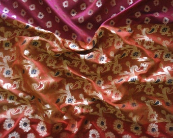 indian brocade fabric, red rust and wine fabric, chanderi brocade, fabric by the yard, indian brocade - half yard and 1 yard - br058