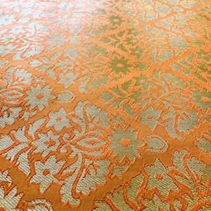 indian brocade fabric, orange brocade, irridescent brocade, floral design, indian pattern, saree blouse fabric - 1 yard - br238
