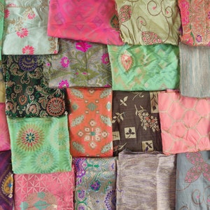HUGE SALE brocade fabric remnant bundle, indian fabric pack, assorted pack, sampler pack, junk journaling supplies, sari scraps - 2.5 yards