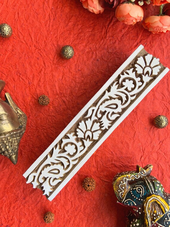 paisley border, handmade stamp, indian motif, textile printing, fabric stencil, scrap booking, metal block, party favor - 1 pc - blk226