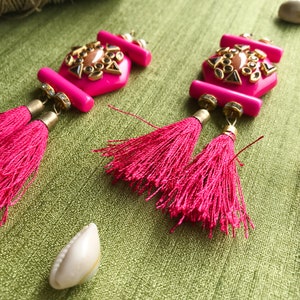india kundan patch, bead applique, decorative tassels, craft embellishment, hand made patch, indian applique, tassels - 3 pc - mtf254