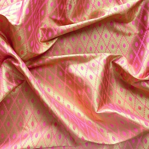indian brocade fabric, hot pink and gold geometric pattern brocade, indian fabric, dress material, saree blouse fabric - 1 yard - br231
