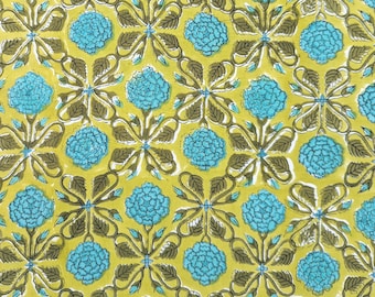 teal color cotton fabric, Jaipur cotton, cotton by the yard, Indian block print, floral pattern, hand printed, craft - 1 yard - ctjp405