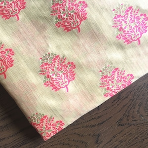 Indian brocade fabric, golden beige brocade, coral and gold motifs, indian brocade, brocade by the yard - half yard and 1 yard - br245