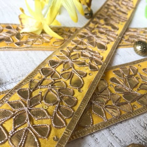sari trim, indian border, gold gota patti embroidery, yellow silk lace, indian lace, gota laces, craft laces, embroider trims - Lace547