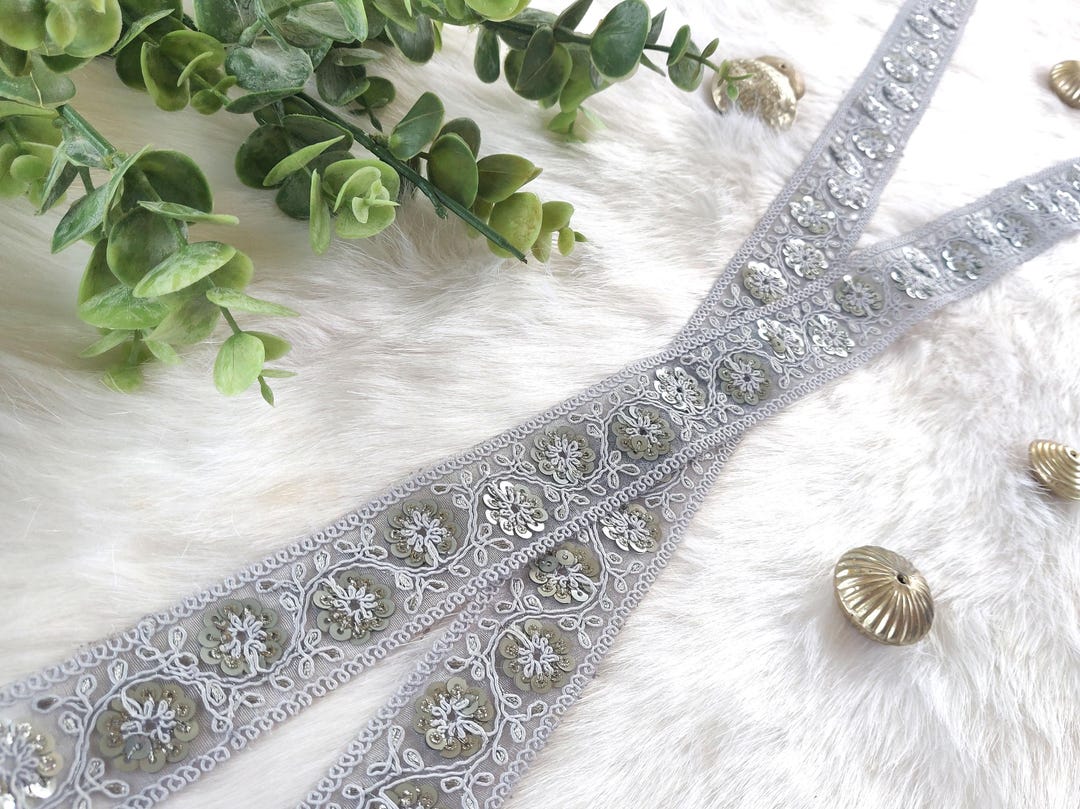 Embroidered Borders, Grey Trim, Indian Lace, Sequin Work, Decorative ...