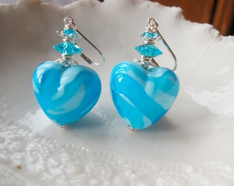 Blue Heart Murano Glass Earrings