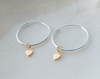 20mm Sterling Hoops with 24k Gold Vermeil Hearts
