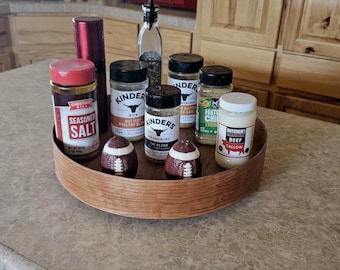 12" Cherry Wood Lazy Susan | Solid Hardwood Turntable, Kitchen Organizer, Modern Farmhouse Spice Tray