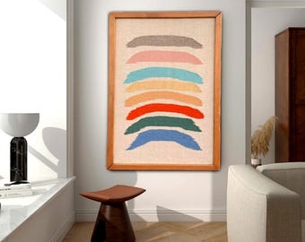 Handmade Wool WallArt - Modern Wall Decor with Natural Wooden Frame - Colorful Handmade Art - Bohemian Home Decor