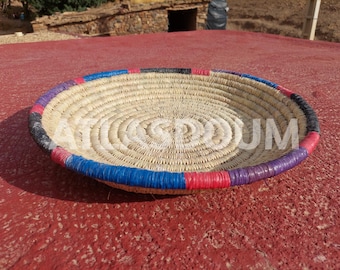 Handwoven Palm Fiber Basket – Colorful Moroccan Dome Tray for Home Decor or Storage