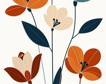 Minimalist Floral Wall Art Print | Modern Botanical Digital Download | Neutral Flower Decor