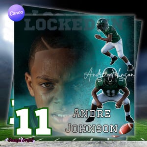May include: A digital graphic featuring a football player in green and white uniform. The image includes the name "Andre Johnson" and the number "11". The background is a teal gradient with the word "LOCKED IN".