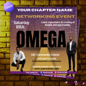 Omega Psi Phi Event Flyer Template: Purple & Gold (Digital Download)