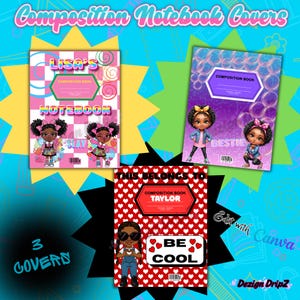 Editable Composition Notebook Covers Template | Canva School Notebook Cover | Notebook Covers for Girls|  Printable Covers | Back to School