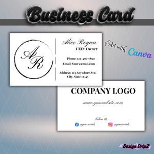 Minimalist Black & White Business Card Template | Clean Modern Design | Editable in Canva | Digital Download for Professionals