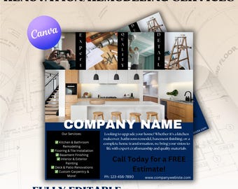 Renovation Remodeling Flyer Template | Editable Canva Contractor Flyer | Home Improvement | Construction | Handyman Service Marketing