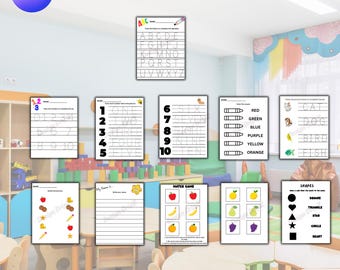 Preschool Learning Activity Bundle: Letters, Numbers, Colors (Digital Download)