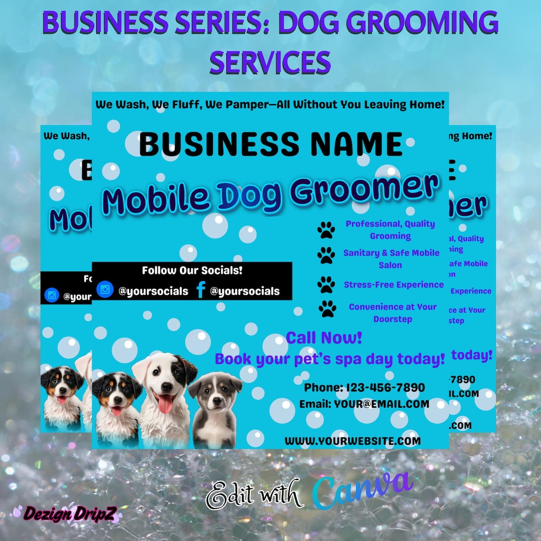 Dog Grooming Flyer Template: Editable Pet Spa Canva Ad (digital ...