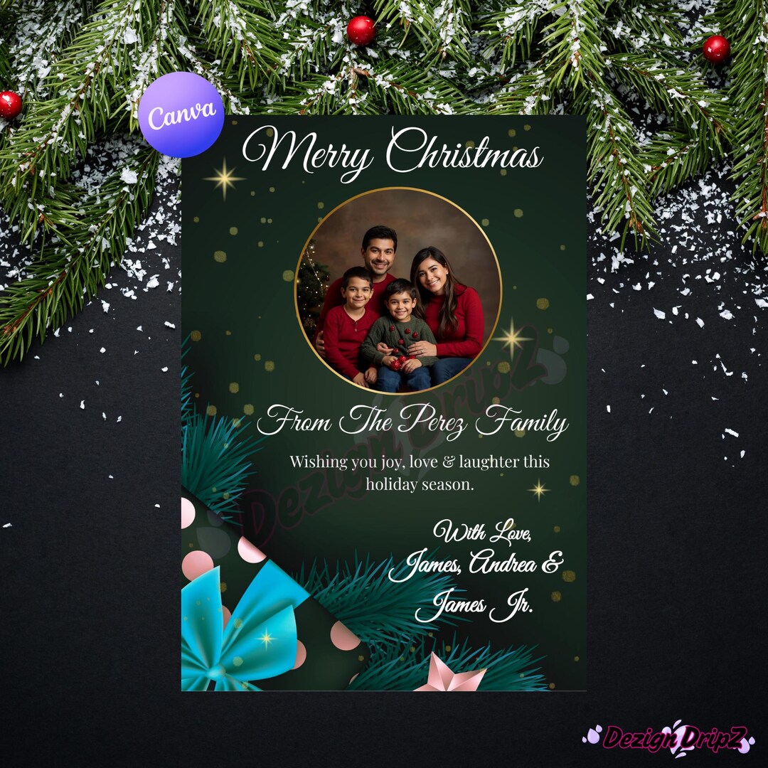 Family Christmas Photo Card Template | Editable Canva Xmas Card (5x7 ...