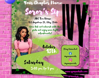 Sorority Flyer Template | Pink and Green Editable Greek Event Invite (Digital Download)