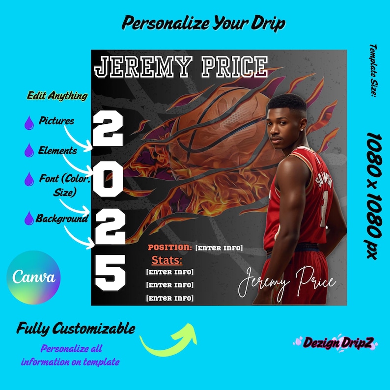 Basketball Player Profile Template: Editable Canva Athlete Bio (instant ...