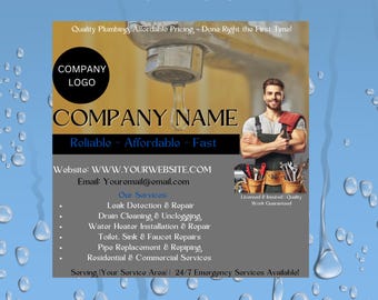 Editable Plumber Flyer Template: Plumbing Service Ad (Canva Digital Download 1080x1080px)