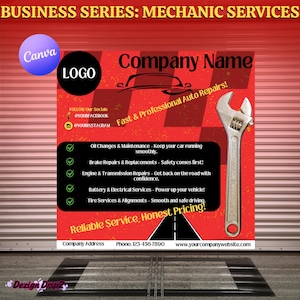 Mechanic Flyer Template Canva | Auto Repair Service Ad | Editable Car Shop Flyer | Printable Garage Promotion | DIY Mechanic Marketing