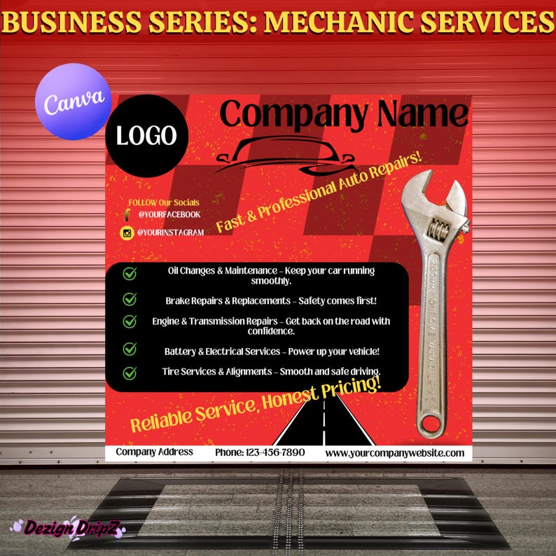 Mechanic Flyer Template: Editable Auto Repair Ad (canva, Digital ...
