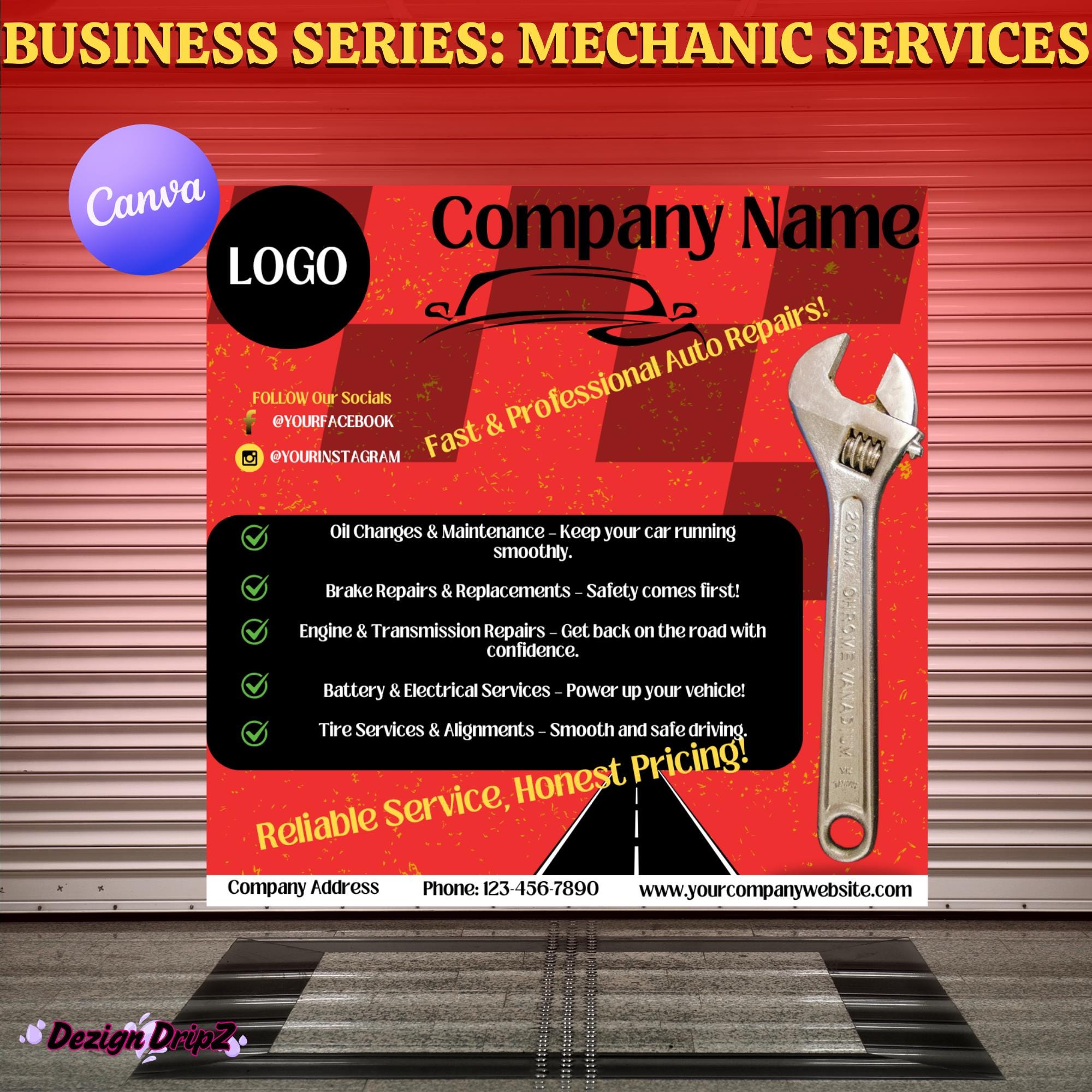 Mechanic Flyer Template: Editable Auto Repair Ad (canva, Digital ...