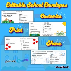 Back to School Envelopes | School Stationary | Editable Envelopes | School Envelope Printable | School Money Envelope Template for Kids