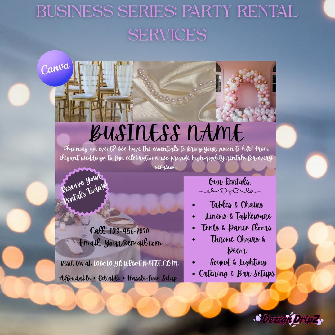 Party Rental Flyer Template Canva | Event Rental Marketing | Editable ...