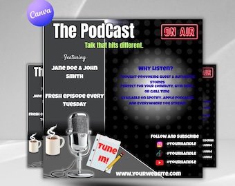 Podcast Flyer Template | Editable Canva Design (Instant Download)