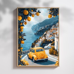 Amalfi Coast Lemon Print: Vintage Italian Car, Coastal Wall Art (Digital Download)