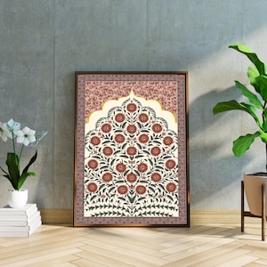Floral Vintage Wall Art Red Boho Ethnic Home Decor Botanical Flower Tree of Life Indian Wall Art Floral Art Print Instant Download
