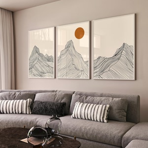 Minimalist Wall Art Set of 3 Mountain Line Art Modern Wall Art Print Landscape Poster Nature Outline Scenery Print Digital Download