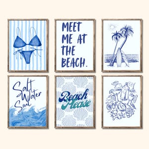 Coastal Print Set of 6 Blue coastal gallery wall Summer Beach Wall Art Bundle beachy print set bikini print, palm tree print Coastal Vibes