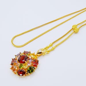 Necklace & Beautiful Pendant Multi-Color Gemstone 24&quot; 24K Yellow Gold Plated Women Jewelry